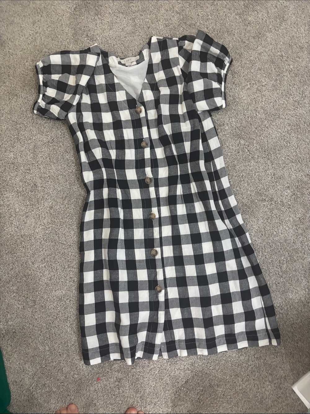 LOFT Black & White Gingham Button-Front Dress
